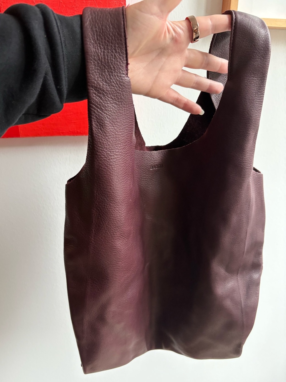 Discontinued Baggu leather small tote in Deep Burgundy